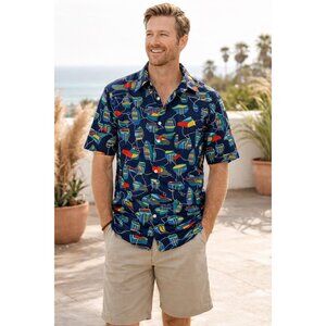 Estes Nautical Boat Print Shirt Men’s L 100% Cotton Retro Summer USA